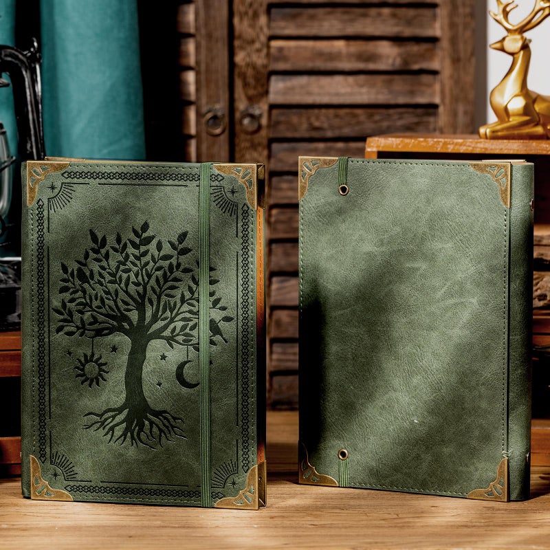 Ovesmusl PU Leather A5 Binder 6 Ring Refillable Journal Cover No Refill Paper A5 Planner Binder Loose Leaf Binder for Notebook 5.7â€x8.3â€ with Elastic Closure, Green Tree - Image 2