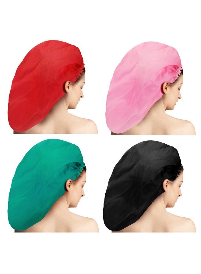 Bencailor 4 Pieces Jumbo Shower Caps Extra Large Shower Caps Long Dreadlock Caps Huge Braid Bonnets Waterproof Big Bath Hats Oversize Bath Caps For Women Girls (Bright Colors Blank Pattern)  - Image 1