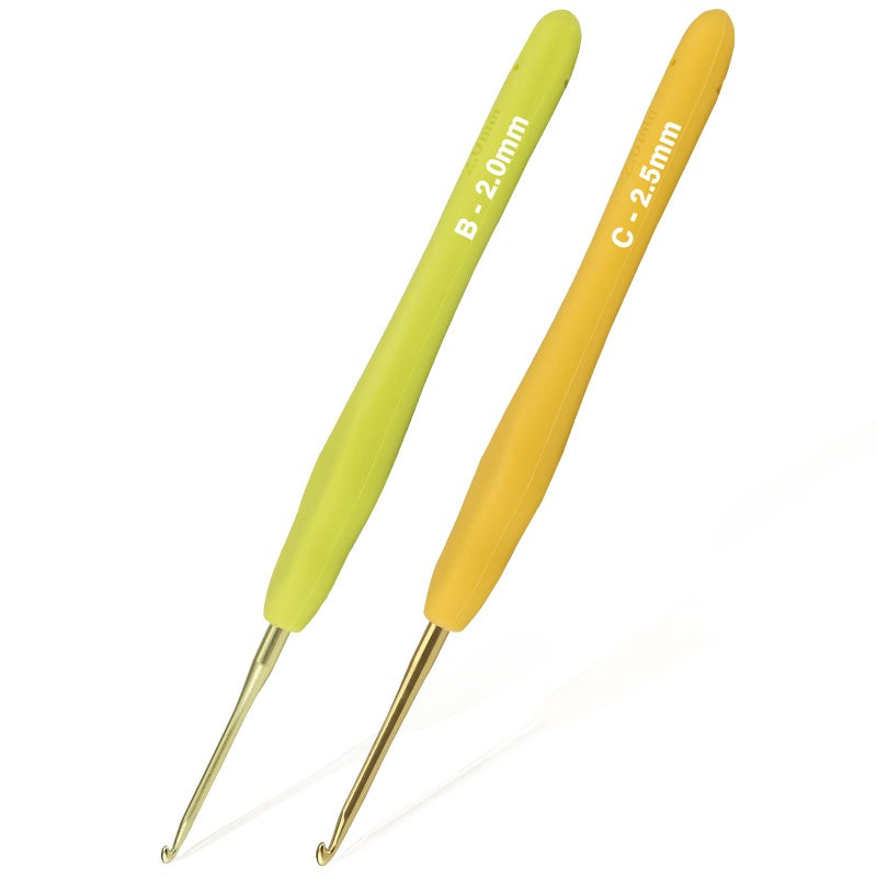 YOJOB 2Pack Size B 2mm C 25mm Crochet Hooks Super Smooth Ergonomic for Beginner and Advanced 20mm 25mm