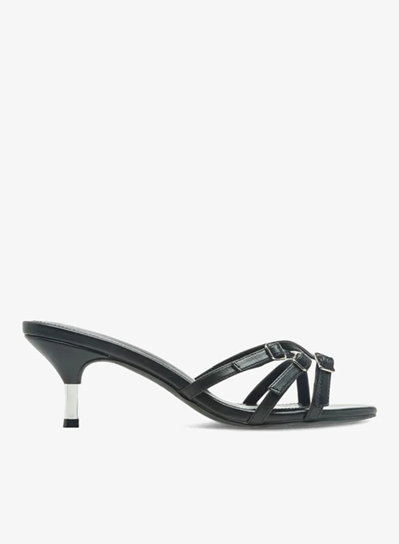 Flora Bella By Shoexpress Womens Buckle Detail Flared Heel Sandals