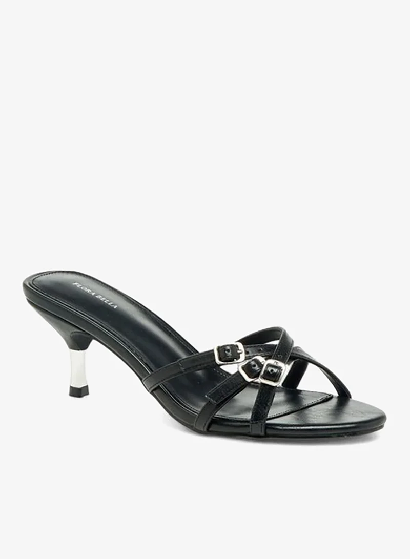 Flora Bella By Shoexpress Womens Buckle Detail Flared Heel Sandals