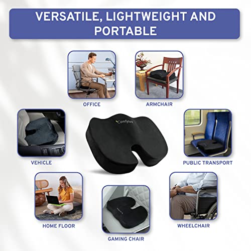 ComfySure Memory Foam Seat Cushion - Tailbone Pain Relief Cushion, Non-Slip Sciatica Pain Relief Pillow - for Office Chair, Car, Wheelchair, Computer, Desk Chair - Coccyx, Lower Back Support (Black) - Image 5