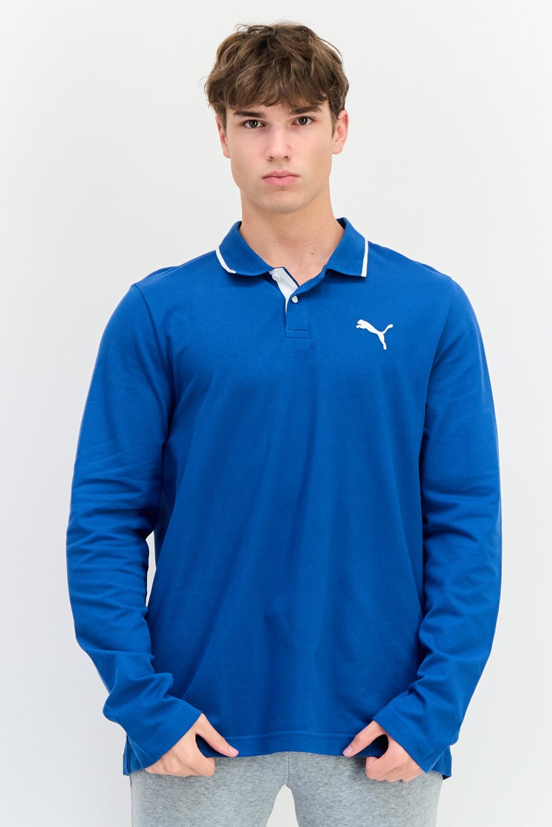 PUMA قميص بولو خارجي بأكمام طويلة للرجال بتصميم عادي، أزرق - Image 1