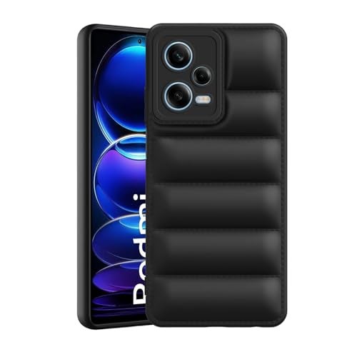 Plus Puffer Case Camera Protection Soft Back Cover for Redmi Note 12 Pro 5G - Black - Image 1