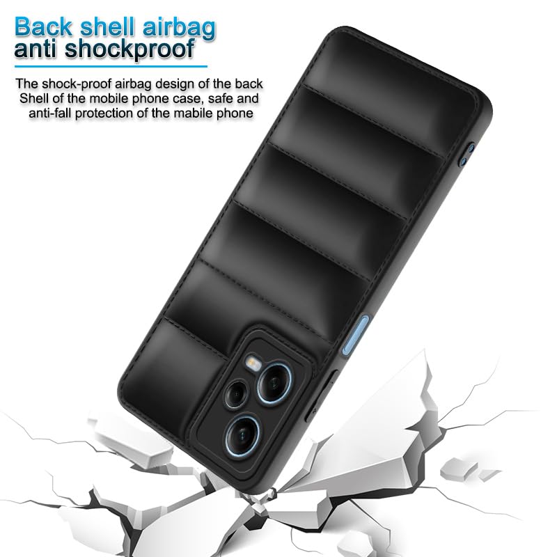 Plus Puffer Case Camera Protection Soft Back Cover for Redmi Note 12 Pro 5G - Black - Image 4