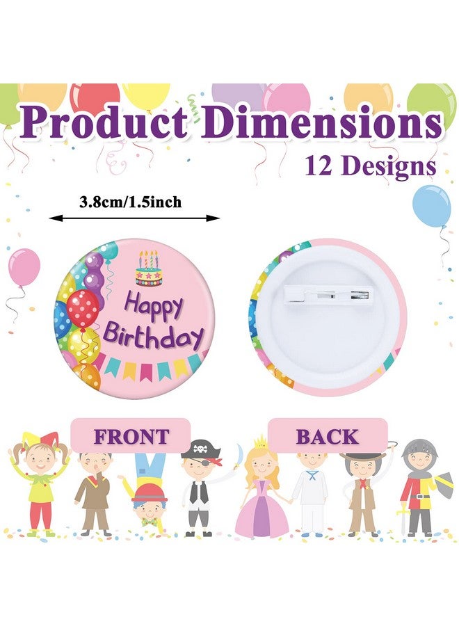 Jutom 48 Pieces Happy Birthday Pin For Kids Birthday Buttons Colorful Birthday Pin Boys And Girls Teens Adults Back Party Birthday Pins Birthday Party Supplies 12 Styles 1.5 Inches - Image 3