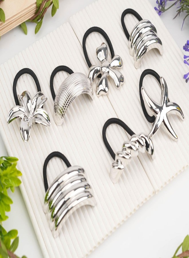 Cart Log CartLog hair rubber band for women- metal rubber band for hair- korean hair accessories- stylish hair ties for women- ponytail holder (Random) (Pack of 6) - Image 2