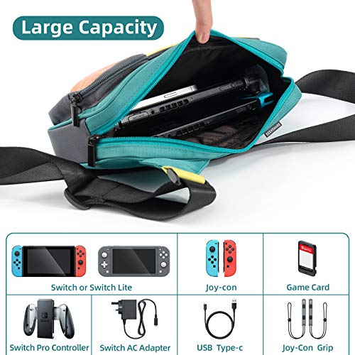 GeekShare Large Capacity Multifunctional Switch/OLED Travel Carrying Case - Color Contrast Laser Messenger Bag Compatible With Nintendo Switch - Portable Storage Bag for Game Accessories - Image 2