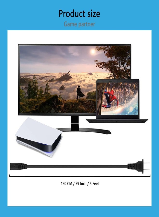 DSYJ كابل طاقة AC DSYJ (5 قدم، أسود) - بديل عالمي لجهاز Xbox One S/X، Xbox Series X/S، PS4، PS4 Slim، PS5، PS3 Slim/Super Slim UL مدرج - Image 5