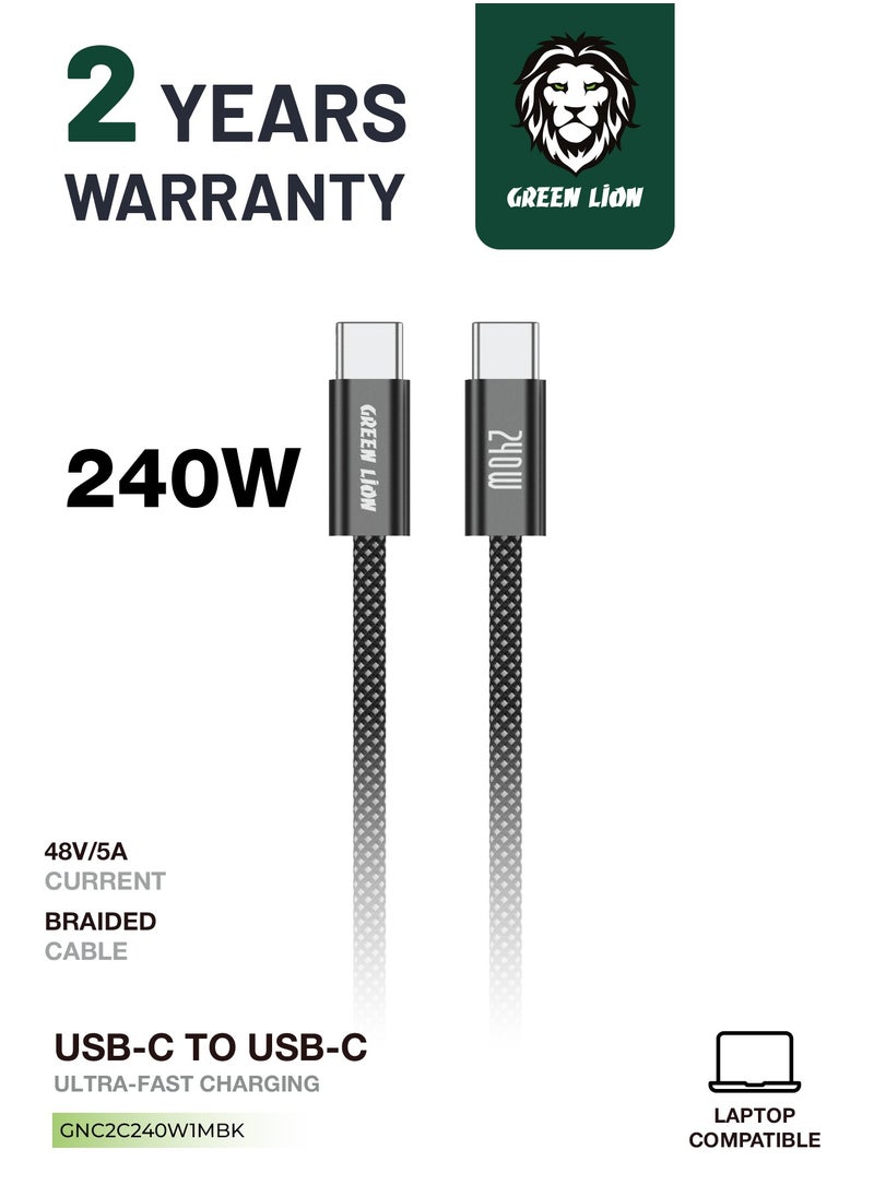 GREEN LION Braided USB-C TO USB-C Ultra Fast Charging Cable 240W / Super Fast Charging 1M Cable / 480 Mbps Transfer Speed / Charge & Sync - Black  - Image 1