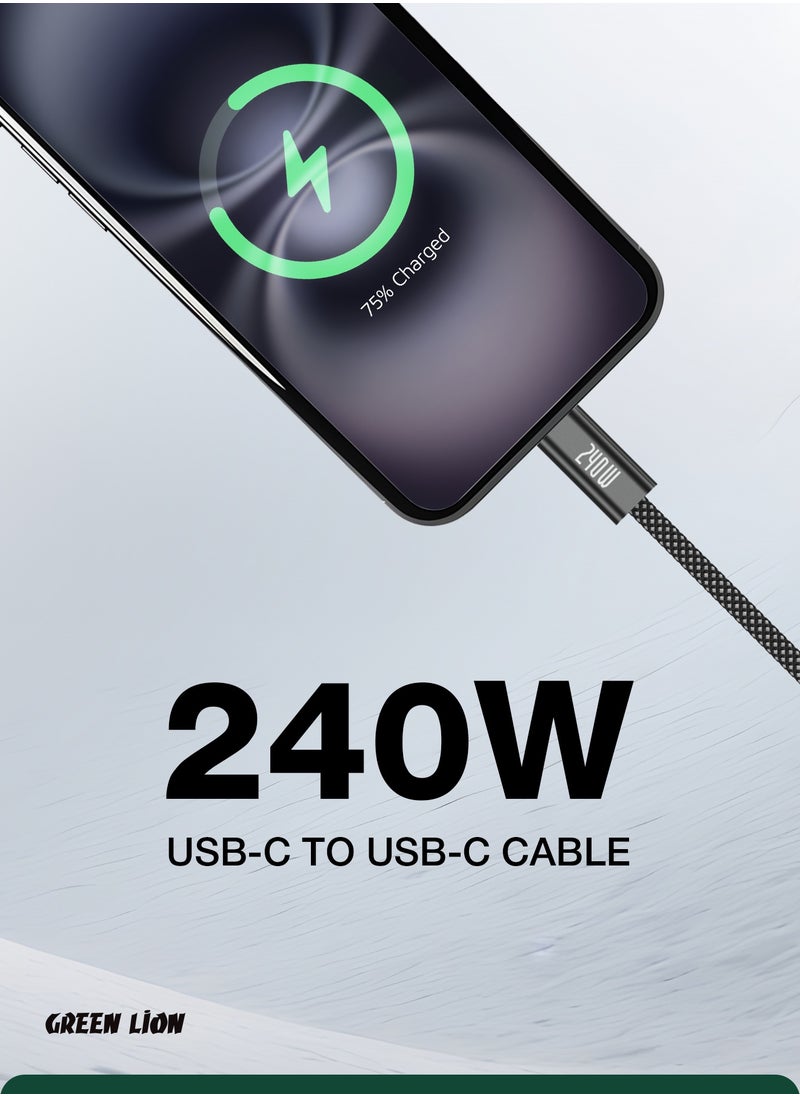 GREEN LION Braided USB-C TO USB-C Ultra Fast Charging Cable 240W / Super Fast Charging 1M Cable / 480 Mbps Transfer Speed / Charge & Sync - Black  - Image 2