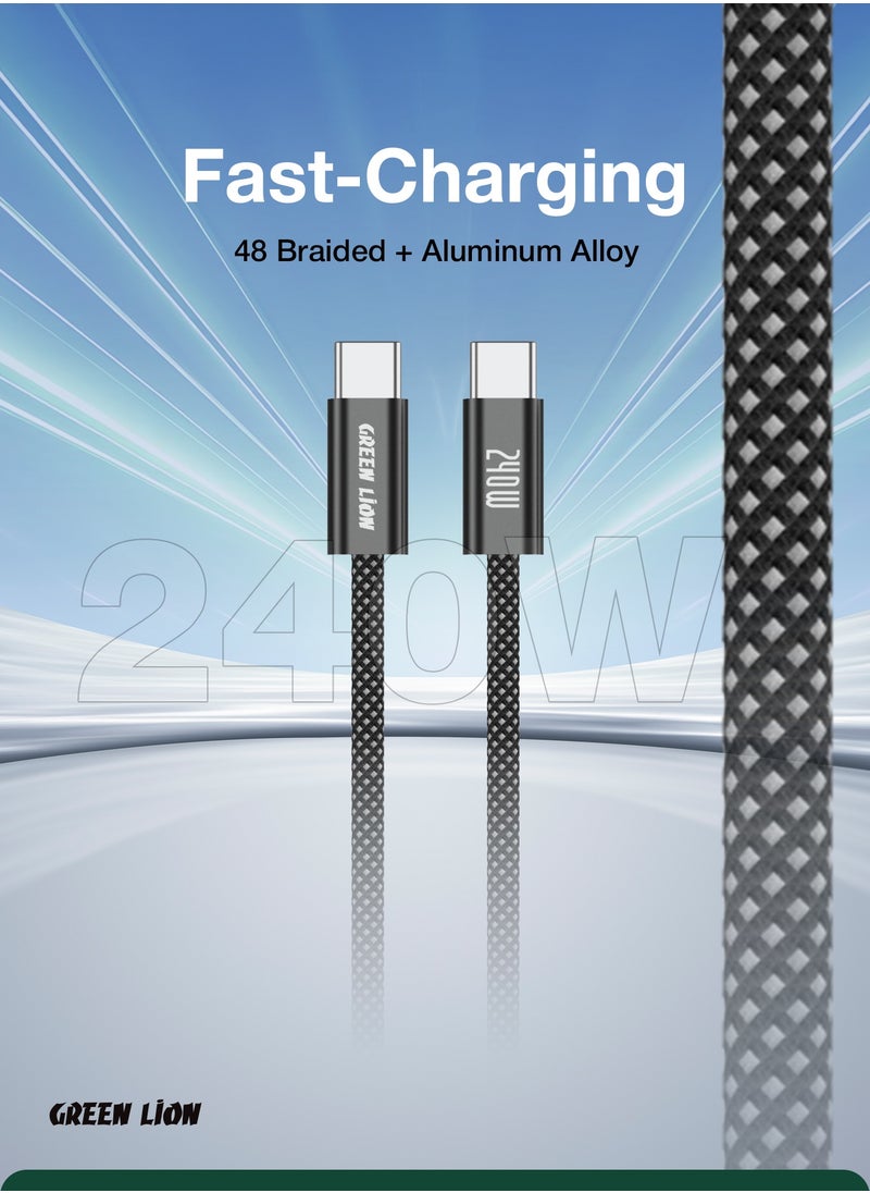 GREEN LION Braided USB-C TO USB-C Ultra Fast Charging Cable 240W / Super Fast Charging 1M Cable / 480 Mbps Transfer Speed / Charge & Sync - Black  - Image 5