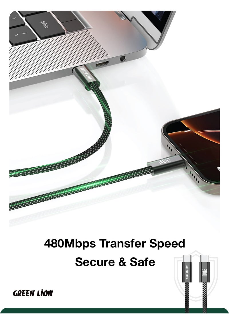 GREEN LION Braided USB-C TO USB-C Ultra Fast Charging Cable 240W / Super Fast Charging 1M Cable / 480 Mbps Transfer Speed / Charge & Sync - Black  - Image 3