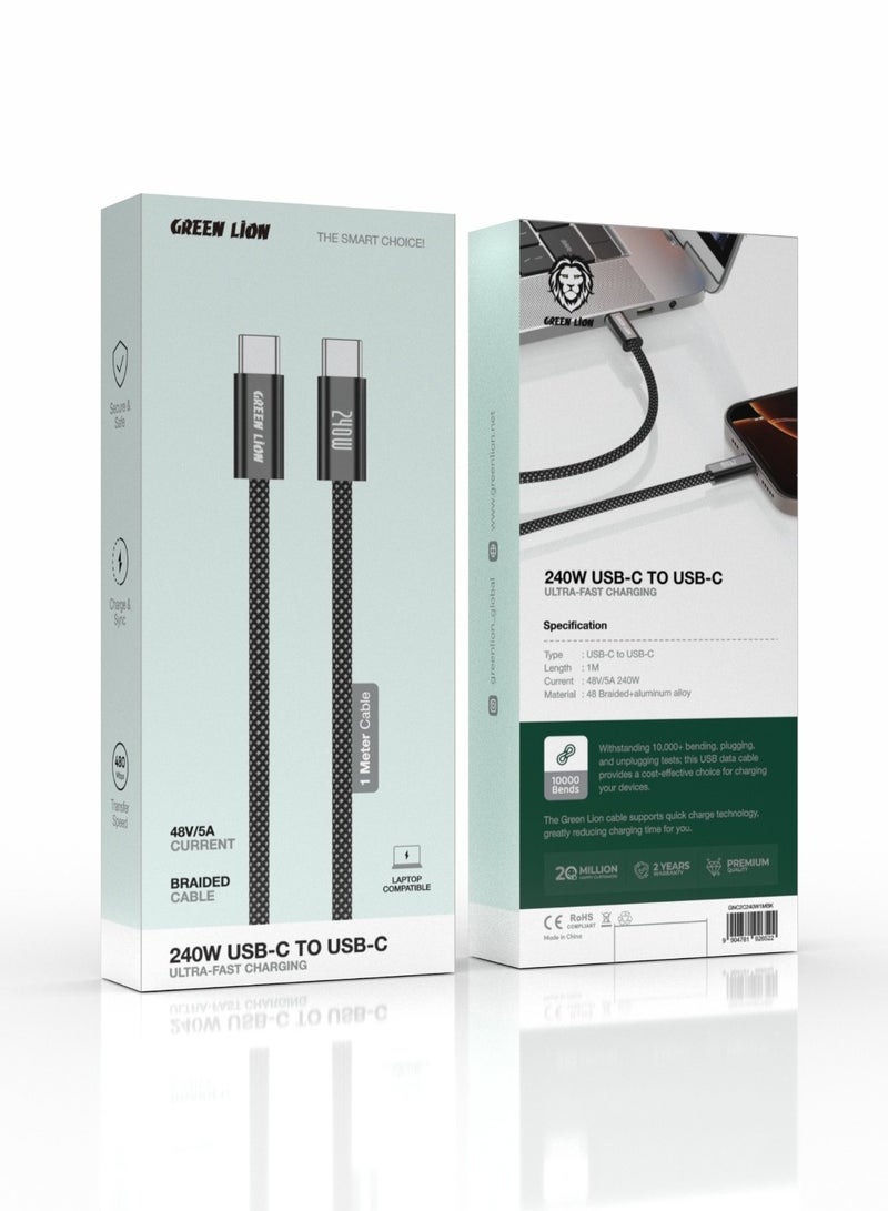 Braided USB-C TO USB-C Ultra Fast Charging Cable 240W / Super Fast Charging 1M Cable / 480 Mbps Transfer Speed / Charge & Sync - Black