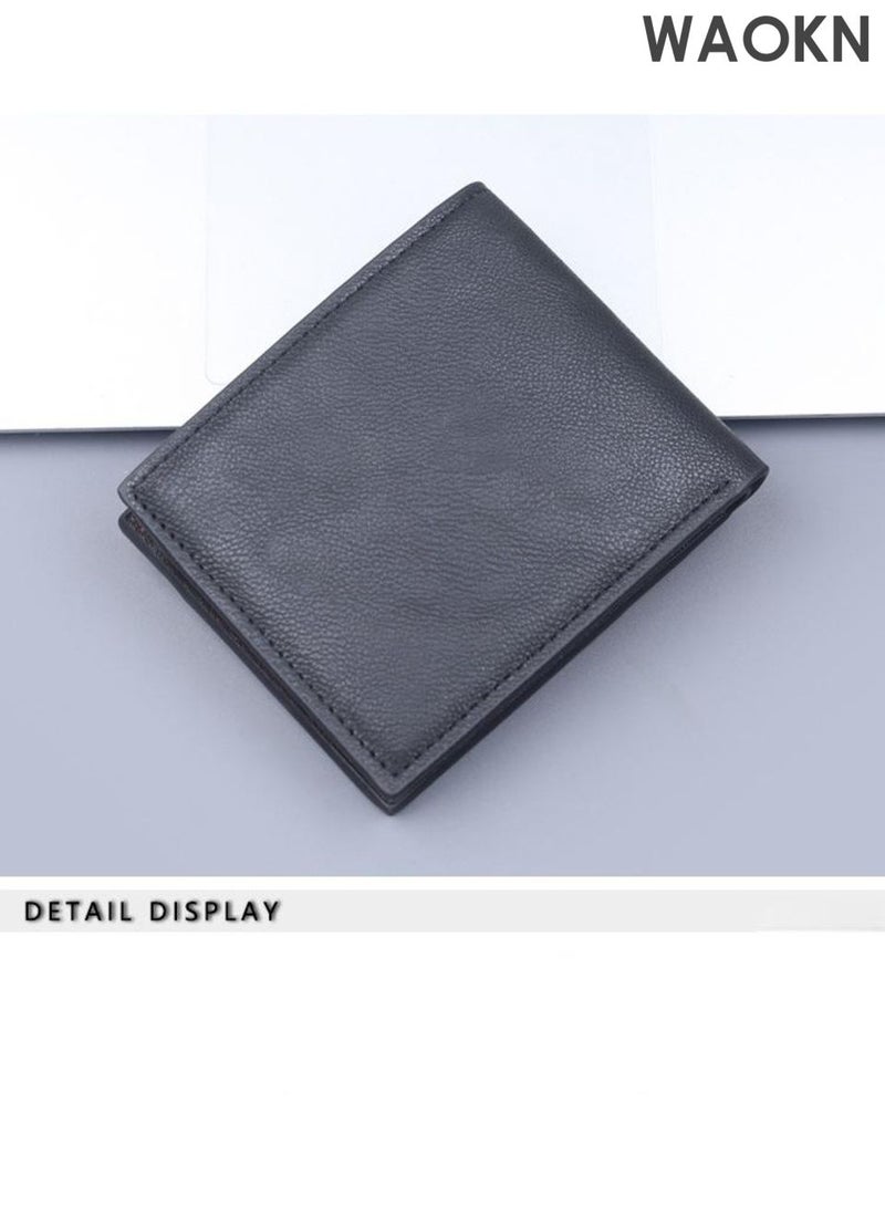 WAOKN Men's wallet short splicing wallet, with zipper and three fold men's wallet, multi card men's wallet, large capacity portable wallet, horizontal color blocked wallet, designed simple and fashionable retro wallet. - Image 2
