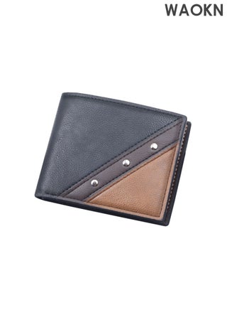 Men's wallet short splicing wallet, with zipper and three fold men's wallet, multi card men's wallet, large capacity portable wallet, horizontal color blocked wallet, designed simple and fashionable retro wallet.