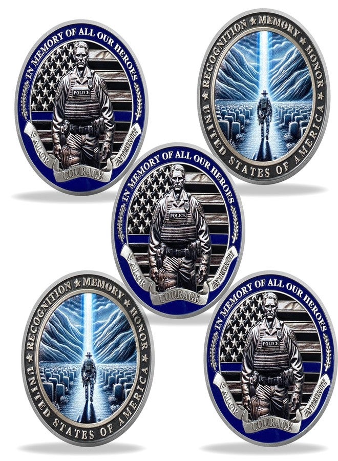ASmileIndeep Police Challenge Coin - Police Memorial Coin Honoring Fallen Thin Blue Line Coin Memorial Tribute Gift for Law Enforcement Police Officer Appreciation (5 PCS) - Image 1