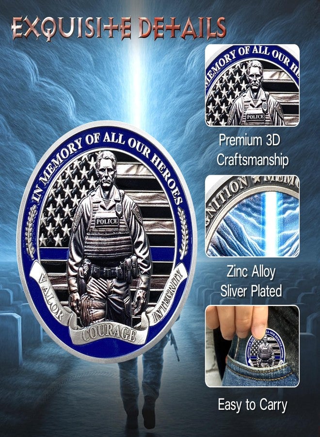 ASmileIndeep Police Challenge Coin - Police Memorial Coin Honoring Fallen Thin Blue Line Coin Memorial Tribute Gift for Law Enforcement Police Officer Appreciation (5 PCS) - Image 3