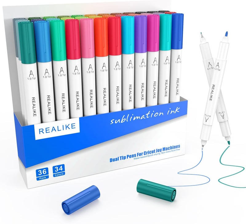REALIKE REALIKE Dual Tip Infusible Pens for Cricut JoyXtra 36 pcs Sublimation Markers Pens Set Compatible with Cricut JoyXtra Machine 04 Tip  10 Tip - Image 1