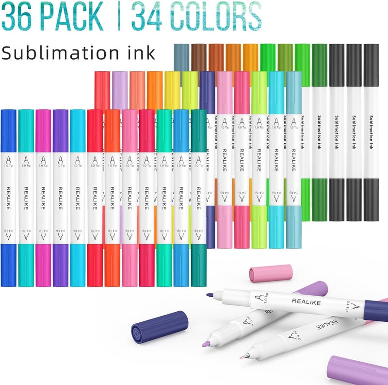REALIKE REALIKE Dual Tip Infusible Pens for Cricut JoyXtra 36 pcs Sublimation Markers Pens Set Compatible with Cricut JoyXtra Machine 04 Tip  10 Tip - Image 5