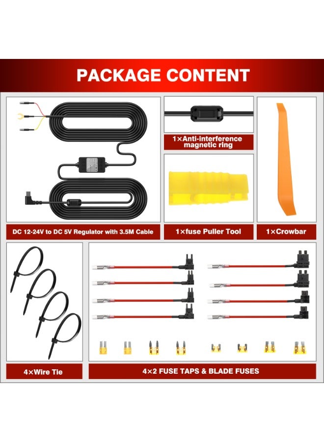 طقم توصيل مباشر، طقم توصيل مباشر لكاميرا لوحة القيادة، طقم توصيل مباشر لشاحن كاميرا لوحة القيادة من النوع C لكاميرا لوحة القيادة، يعمل بجهد 12-24 فولت تيار مستمر إلى 5 فولت/3 أمبير، حماية من انخفاض الجهد، مراقبة على مدار 24 ساعة أثناء ركن السيارة، مزود بموصل طاقة صغير. - Image 4