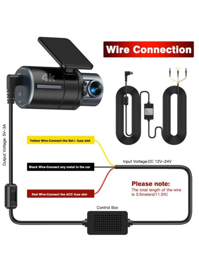 طقم توصيل مباشر، طقم توصيل مباشر لكاميرا لوحة القيادة، طقم توصيل مباشر لشاحن كاميرا لوحة القيادة من النوع C لكاميرا لوحة القيادة، يعمل بجهد 12-24 فولت تيار مستمر إلى 5 فولت/3 أمبير، حماية من انخفاض الجهد، مراقبة على مدار 24 ساعة أثناء ركن السيارة، مزود بموصل طاقة صغير. - Image 5