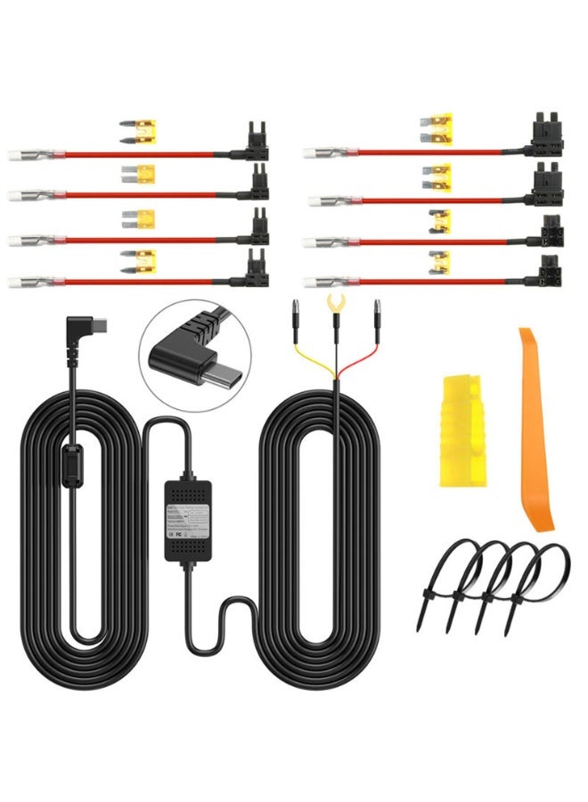 طقم توصيل مباشر، طقم توصيل مباشر لكاميرا لوحة القيادة، طقم توصيل مباشر لشاحن كاميرا لوحة القيادة من النوع C لكاميرا لوحة القيادة، يعمل بجهد 12-24 فولت تيار مستمر إلى 5 فولت/3 أمبير، حماية من انخفاض الجهد، مراقبة على مدار 24 ساعة أثناء ركن السيارة، مزود بموصل طاقة صغير. - Image 1