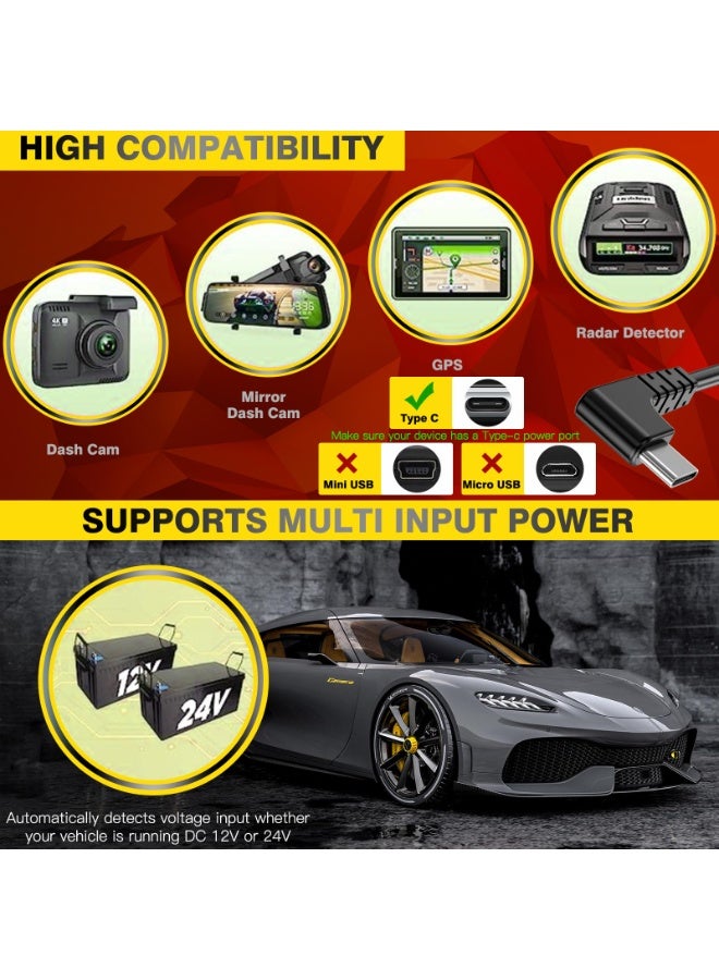 طقم توصيل مباشر، طقم توصيل مباشر لكاميرا لوحة القيادة، طقم توصيل مباشر لشاحن كاميرا لوحة القيادة من النوع C لكاميرا لوحة القيادة، يعمل بجهد 12-24 فولت تيار مستمر إلى 5 فولت/3 أمبير، حماية من انخفاض الجهد، مراقبة على مدار 24 ساعة أثناء ركن السيارة، مزود بموصل طاقة صغير. - Image 2