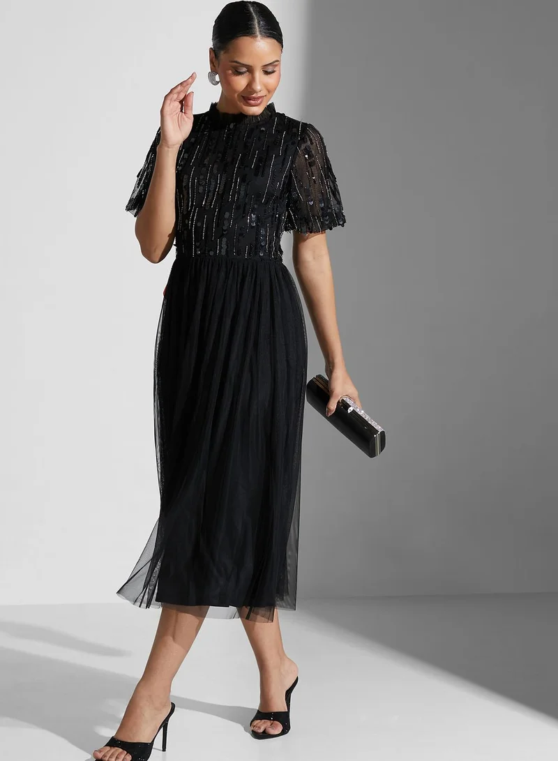 Amelia Rose Puff Sleeve Sequin Detail Dress