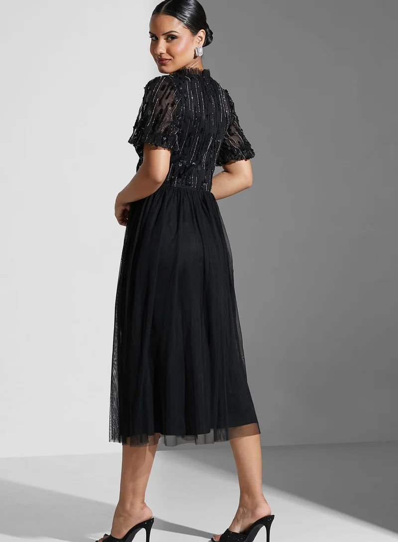 Amelia Rose Puff Sleeve Sequin Detail Dress