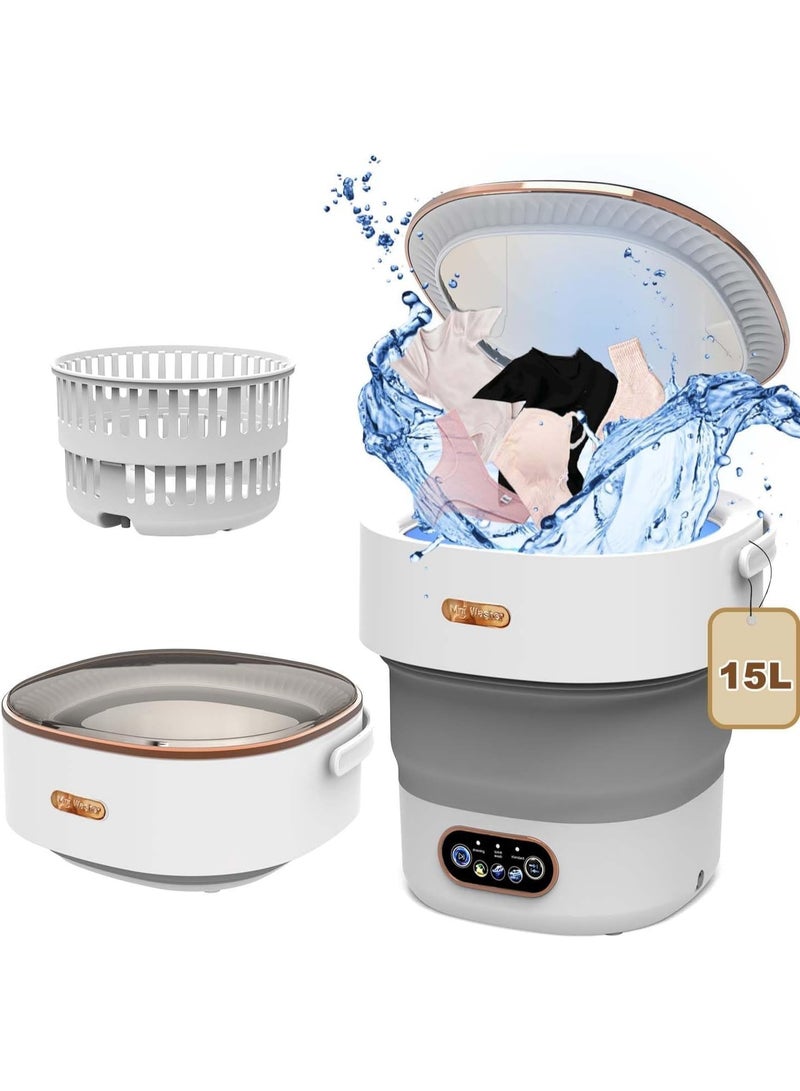 Arabest غسالة ميني، غسالة ومجفف صغيرة محمولة، غسالة قابلة للطي مع دوران للسفر، الشقة، ملابس الأطفال، الجوارب 15 لتر - Image 1