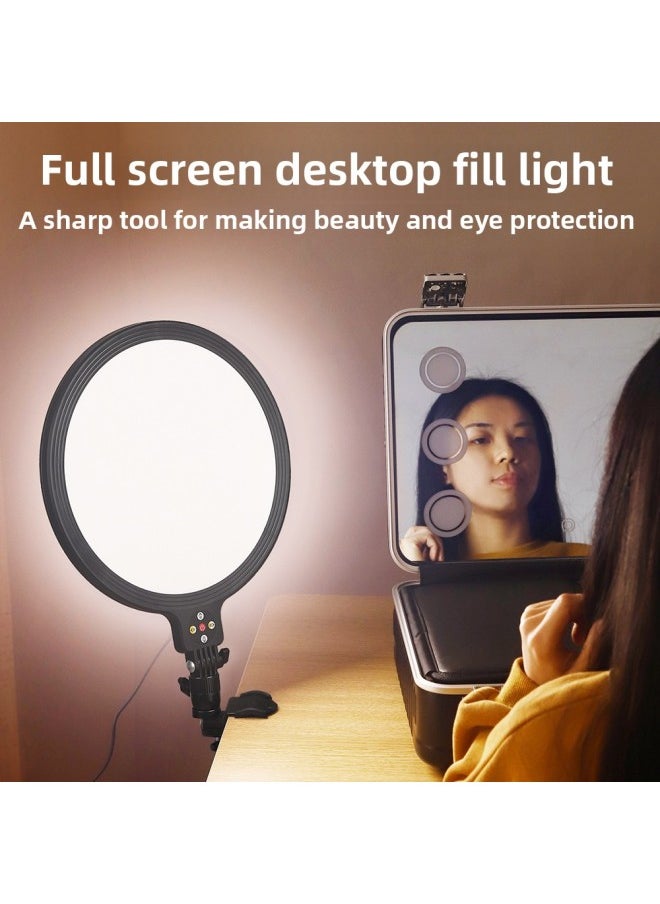Generic LED Mirror Light Makeup Bathroom Toilet Round Lighting Plug-In Illumination Vanity Mirror Supplemental Light Customizable Logo-Specifications:12-inch Full Screen Fill Light Pan/tilt Rotating U-shaped Clip  - Image 2