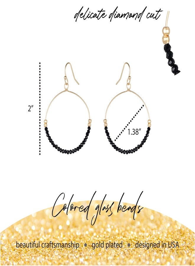 NTLX Bohemian Boho Round Circle Hoop Dangle Drop Earrings for Women - Delicate - Handcrafted - Colorful Faceted Glass Beads - Gold Plated - with Gift Box Included (Jet Black) - Image 2