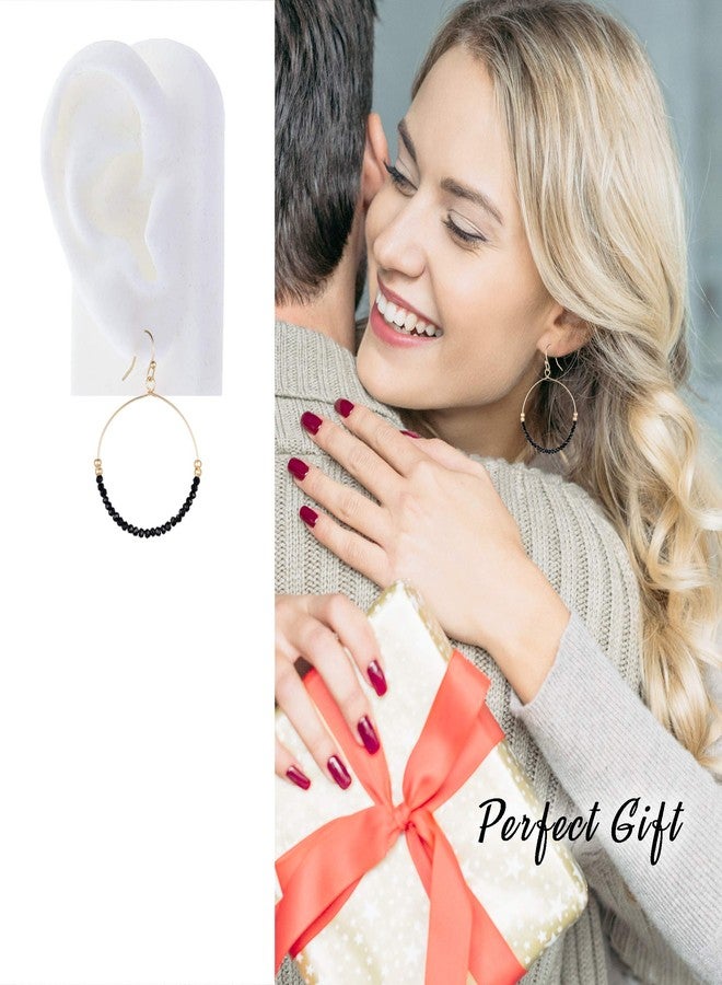 NTLX Bohemian Boho Round Circle Hoop Dangle Drop Earrings for Women - Delicate - Handcrafted - Colorful Faceted Glass Beads - Gold Plated - with Gift Box Included (Jet Black) - Image 4