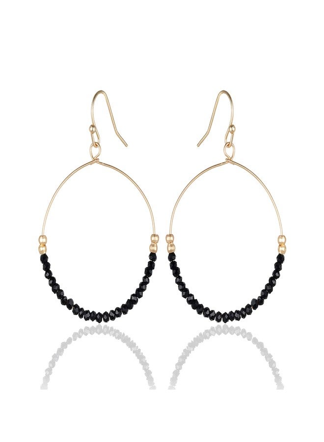 NTLX Bohemian Boho Round Circle Hoop Dangle Drop Earrings for Women - Delicate - Handcrafted - Colorful Faceted Glass Beads - Gold Plated - with Gift Box Included (Jet Black) - Image 1