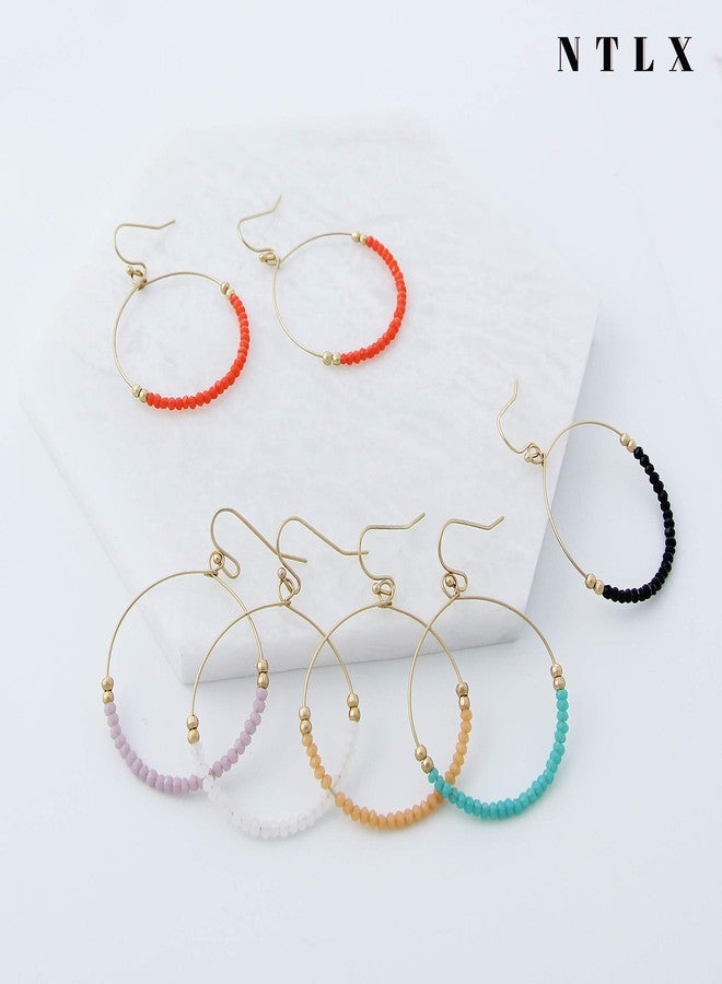 NTLX Bohemian Boho Round Circle Hoop Dangle Drop Earrings for Women - Delicate - Handcrafted - Colorful Faceted Glass Beads - Gold Plated - with Gift Box Included (Jet Black) - Image 5