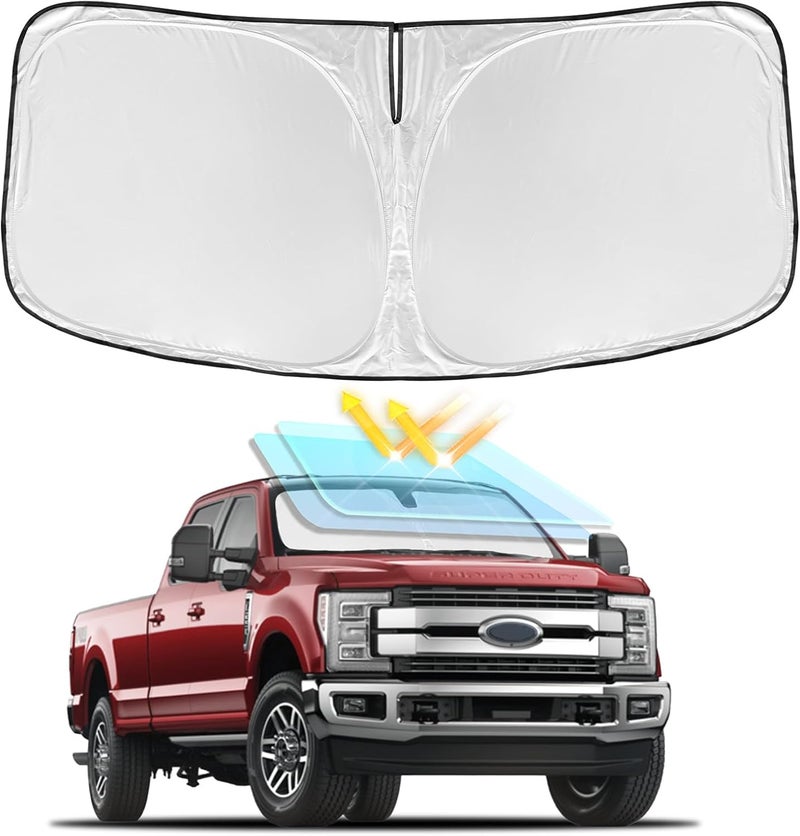 ZOIBV for Ford Super Duty F250 F350 F450 F550 2017-2024 Windshield Sun Shade - 4 Layers Car Sunshades for Front Windows Shade Cover Custom FitSuper Duty Sun Visor 240T Shade Blocks UV Rays Car Accessories - Image 1