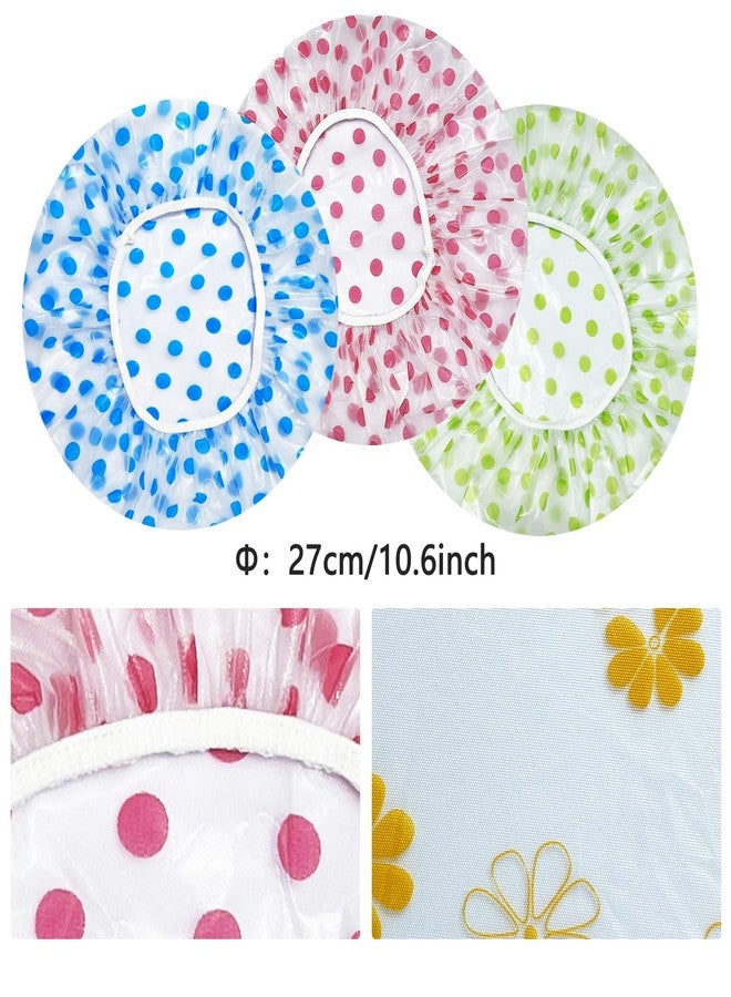 OHOO 3 PCS Shower Cap Elastic Waterproof Shower Caps Reusable Bath Caps for Shower for Women Men Kids (Polka dot) - Image 2