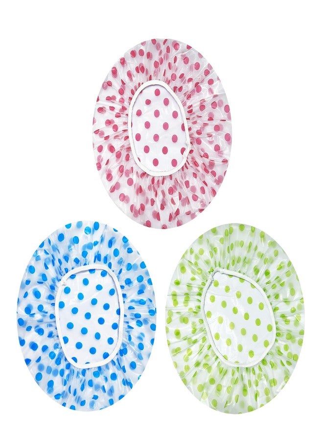 OHOO 3 PCS Shower Cap Elastic Waterproof Shower Caps Reusable Bath Caps for Shower for Women Men Kids (Polka dot) - Image 1