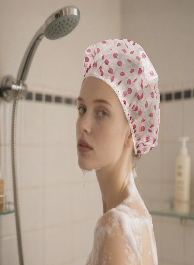 OHOO 3 PCS Shower Cap Elastic Waterproof Shower Caps Reusable Bath Caps for Shower for Women Men Kids (Polka dot) - Image 3