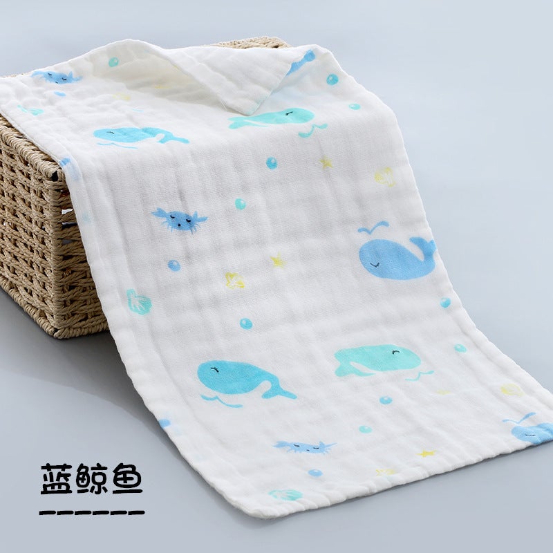 Kids Cotton Muslin Towels Six-Layer for Face and Hands Blue whale 