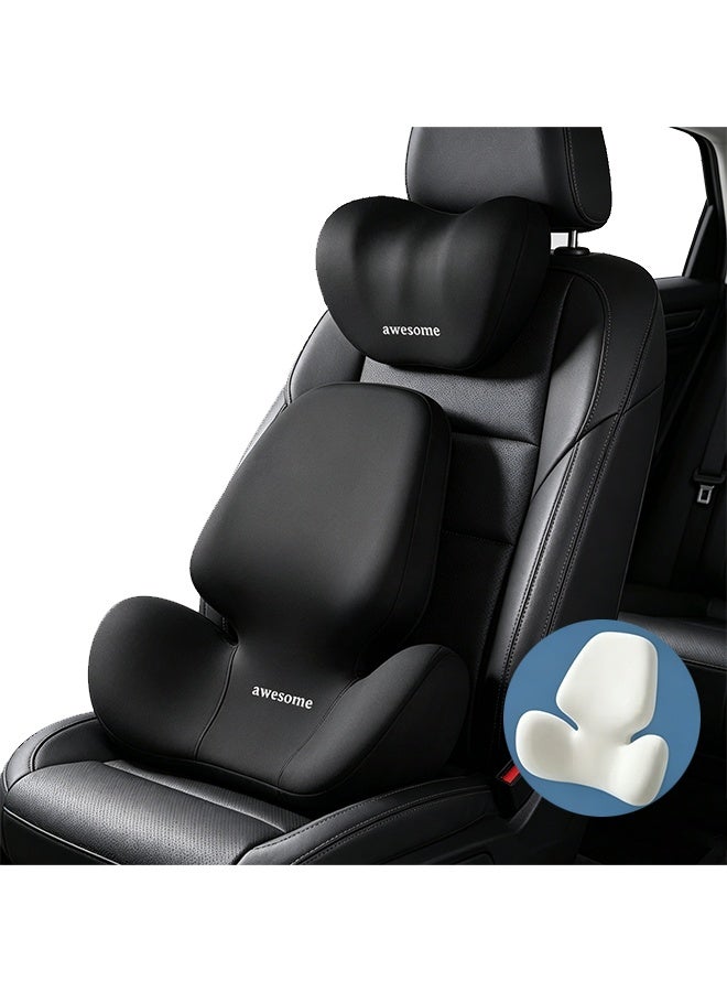 NAYIV Car Pillow Car Headrest Neck Pillow and Lumbar Support Set for Car Seats  Memory Foam Car Neck Pillow for Neck Pain Relief and Cervical Support Chair Headrest Pillow with Adjustable Strap Washable Cover Car Headrest Pillow Ergonomically Designed for Home Office Chair (Black) - Image 1