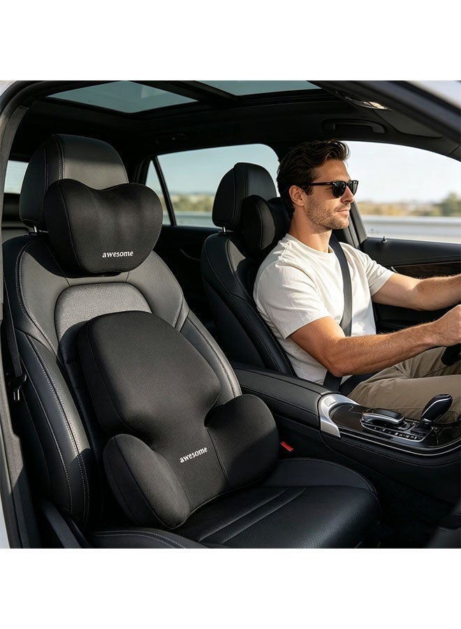 NAYIV Car Pillow Car Headrest Neck Pillow and Lumbar Support Set for Car Seats  Memory Foam Car Neck Pillow for Neck Pain Relief and Cervical Support Chair Headrest Pillow with Adjustable Strap Washable Cover Car Headrest Pillow Ergonomically Designed for Home Office Chair (Black) - Image 3