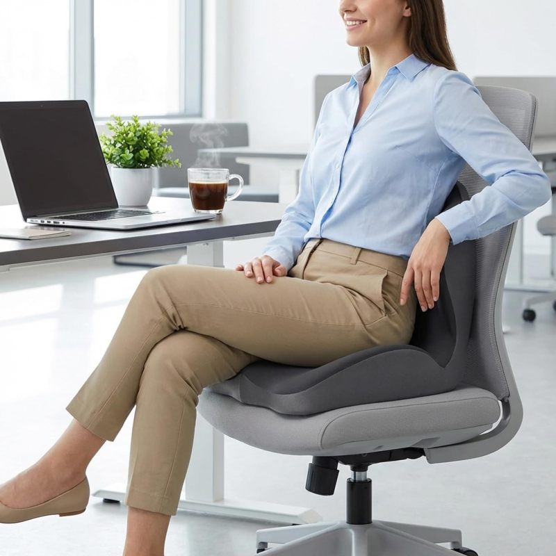 Memory Foam Seat Cushion 15.8 X 17.3 X 14.6 Inches Ergonomic L-Shaped Design Lumbar Support Cushion - High-Density Foam For Pressure Relief Back Pain Relief Cushion For Office Car Wheelchair Long Hour - Image 2