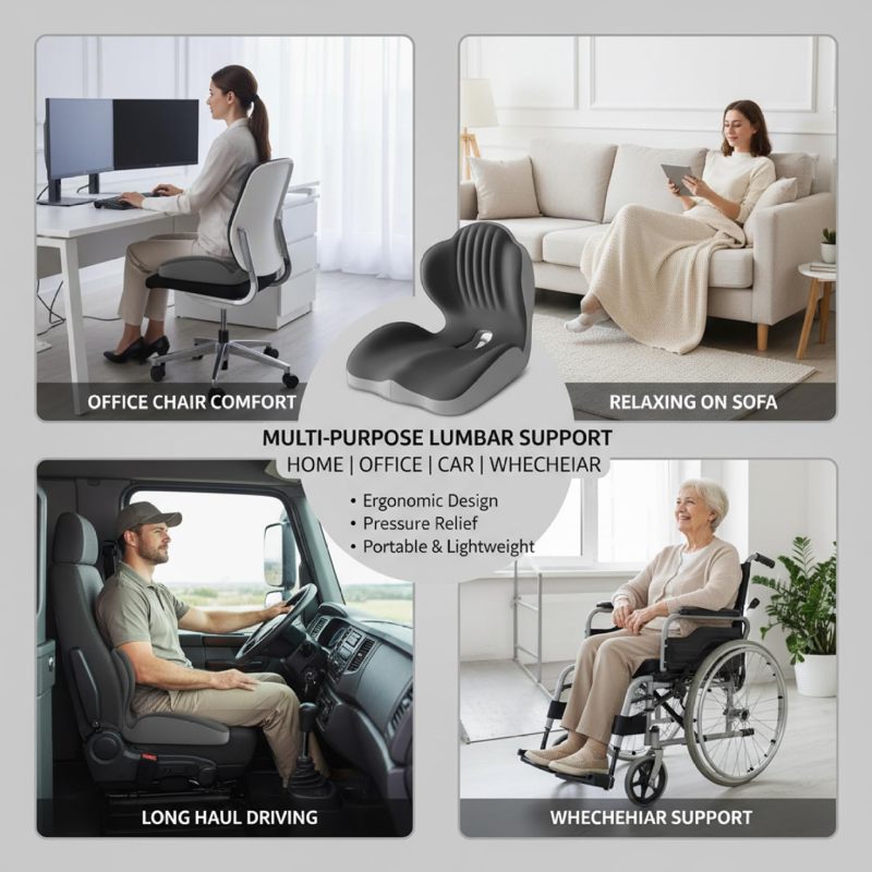 Memory Foam Seat Cushion 15.8 X 17.3 X 14.6 Inches Ergonomic L-Shaped Design Lumbar Support Cushion - High-Density Foam For Pressure Relief Back Pain Relief Cushion For Office Car Wheelchair Long Hour - Image 3