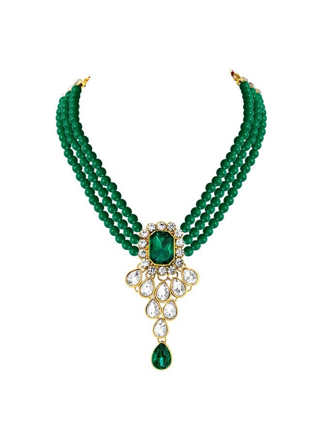 بيورا طقم مجوهرات من قلادة كوندان مطلية بالذهب من بيورا مع أقراط متدلية للبنات والنساء (أخضر) - Image 5