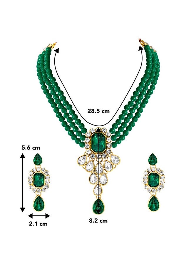 بيورا طقم مجوهرات من قلادة كوندان مطلية بالذهب من بيورا مع أقراط متدلية للبنات والنساء (أخضر) - Image 4