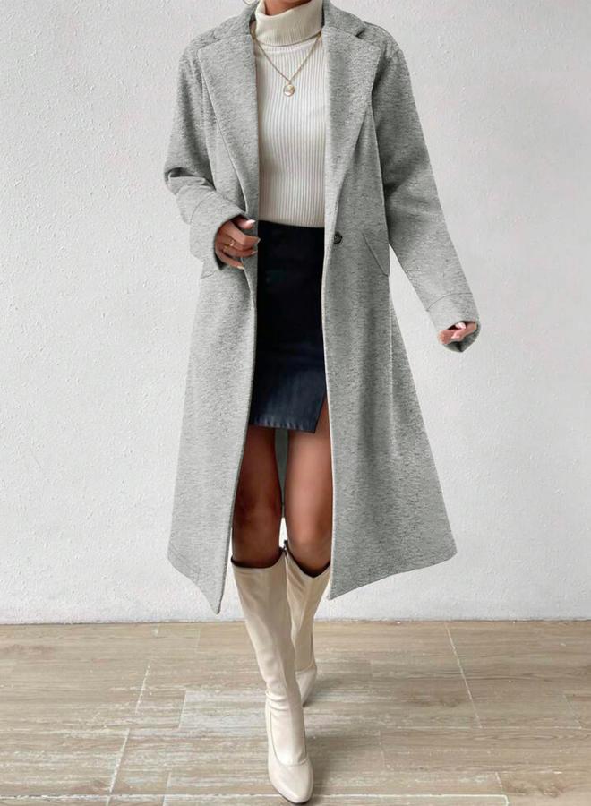 Take Two Plus Size Lapel Collar Wool Like Midi Coat - Image 3