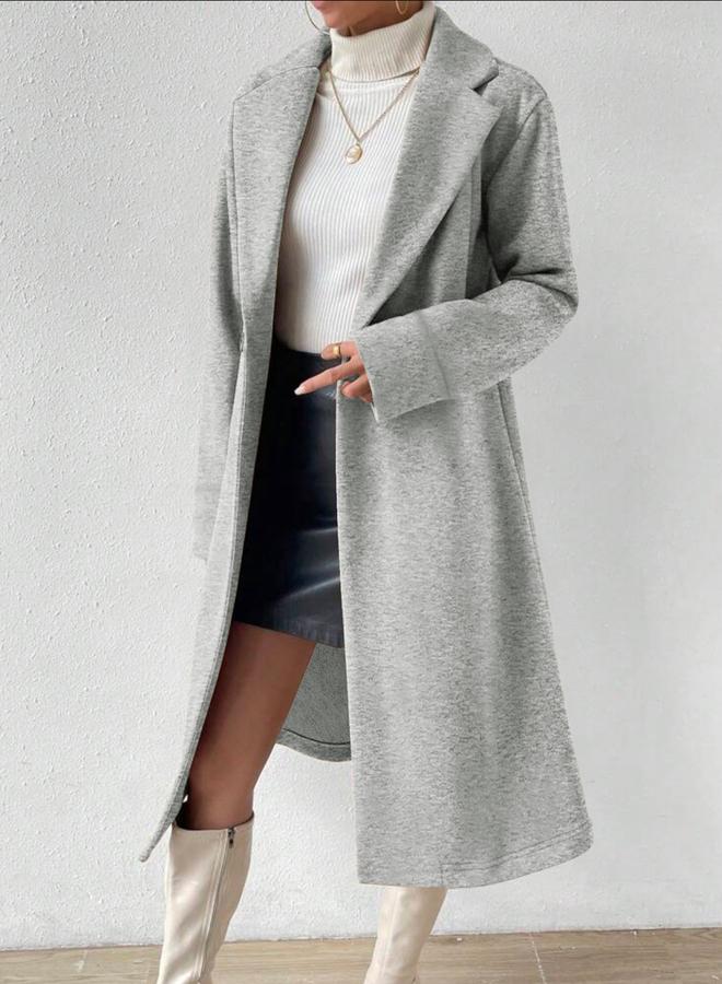 Take Two Plus Size Lapel Collar Wool Like Midi Coat - Image 1