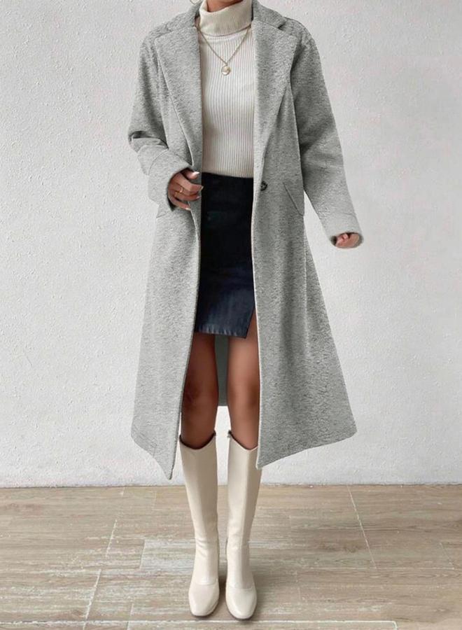 Take Two Plus Size Lapel Collar Wool Like Midi Coat - Image 5